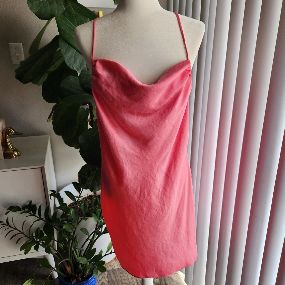 Aritzia Wilfred Allusion Pink Cowl Neck Satin Mini Slip Dress Size L